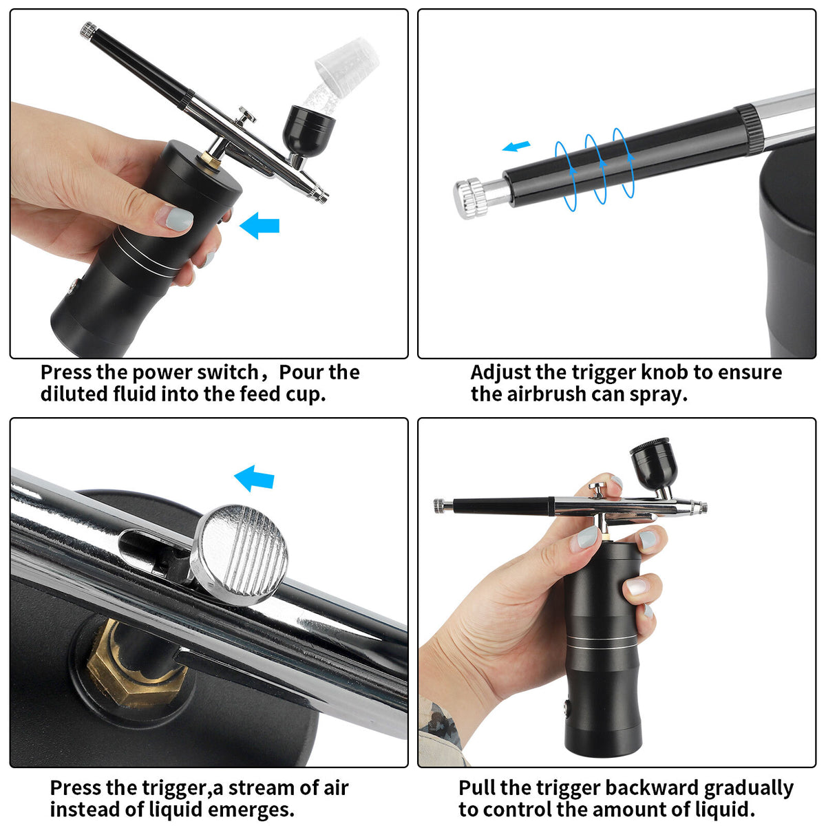 Portable Airbrush Kit for Art and Nails - Mini Air Compressor 7.4V, Aluminum