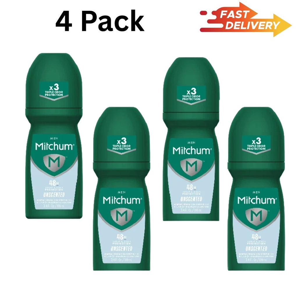 Men's Unscented Roll-On Antiperspirant Deodorant - 3.4 Ounces Pack of 4
