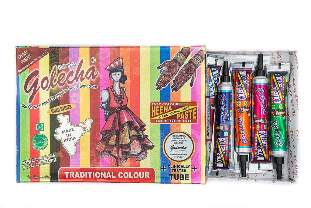 Golecha Henna Mehandi Temporary Tattoo Tubes Multicolor - 10 Count