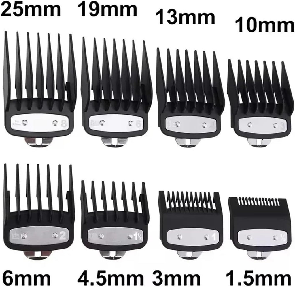 8Pcs Hair Clipper Guide Comb Set Universal Trimmer Attachments Silver