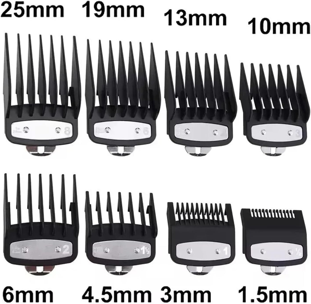 8Pcs Hair Clipper Guide Comb Set Universal Trimmer Attachments Silver