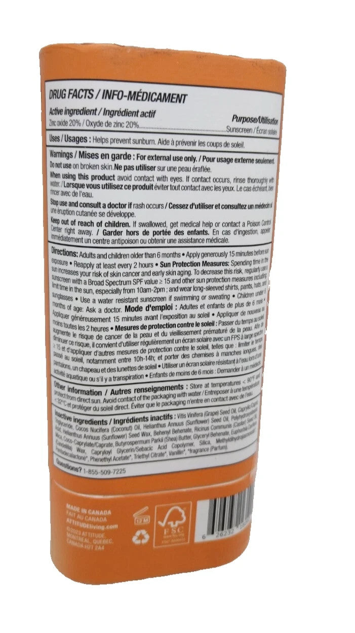 Attitude Sunly Sunscreen SPF 30 Orange Blossom 60g - Natural Skin Protection
