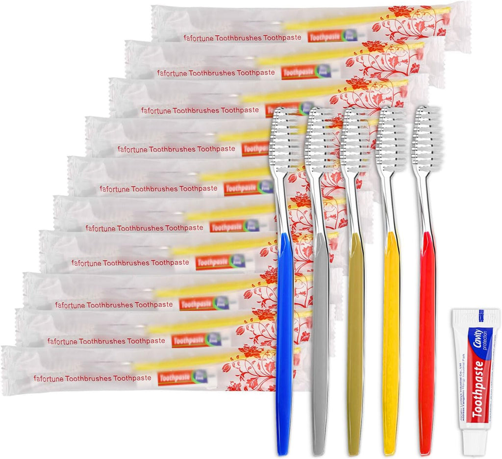 Disposable Toothbrush with Mini Toothpaste Set - 30 Pack, Travel Friendly, 5 Colors