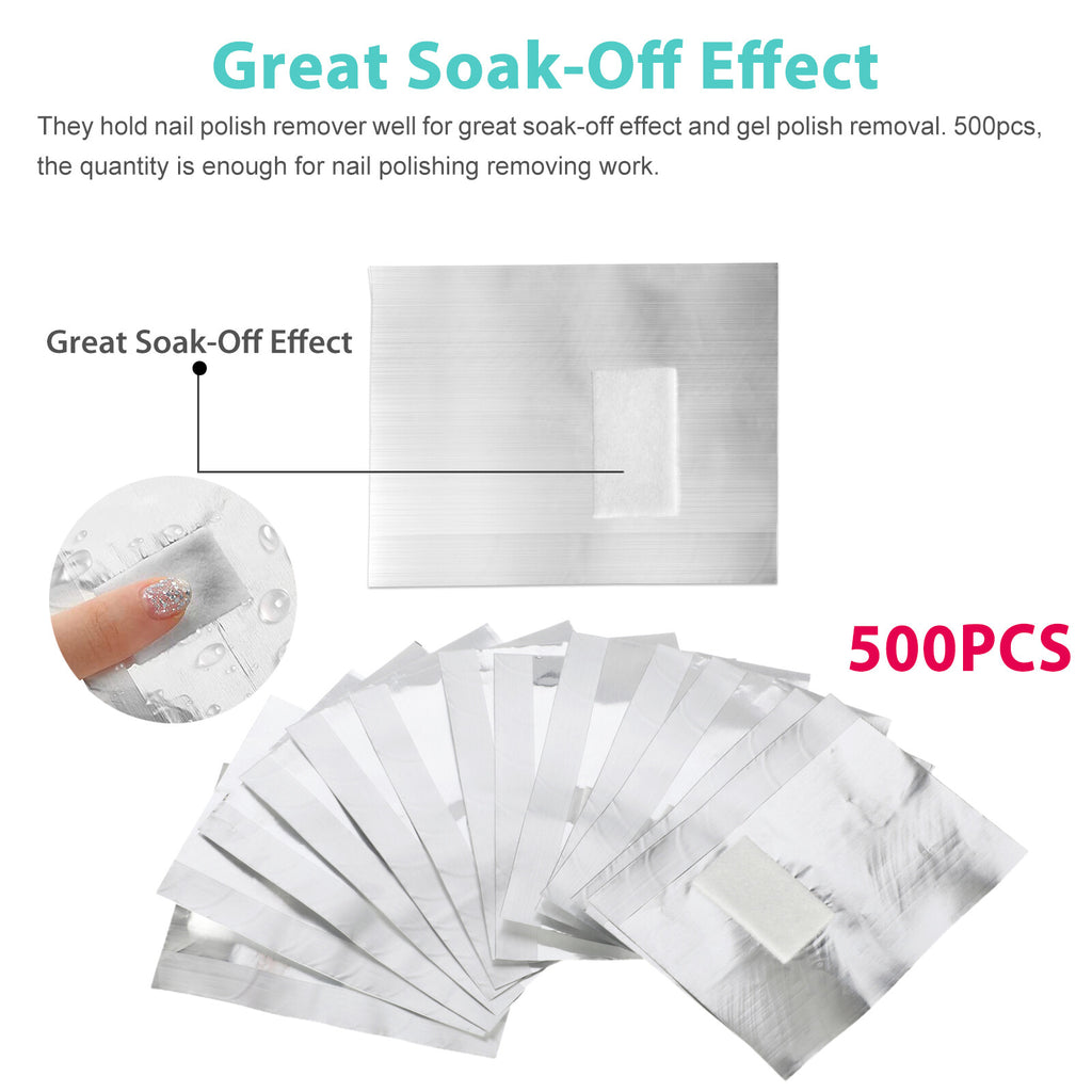 500PCS Nail Foil Wraps for Gel Polish Removal with Cotton Pads