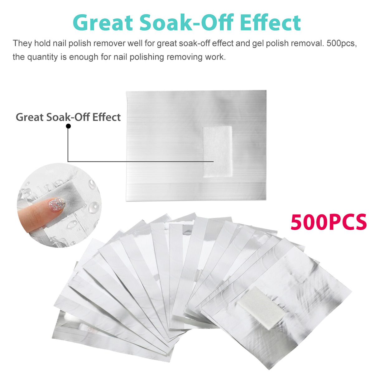 500PCS Nail Foil Wraps for Gel Polish Removal with Cotton Pads