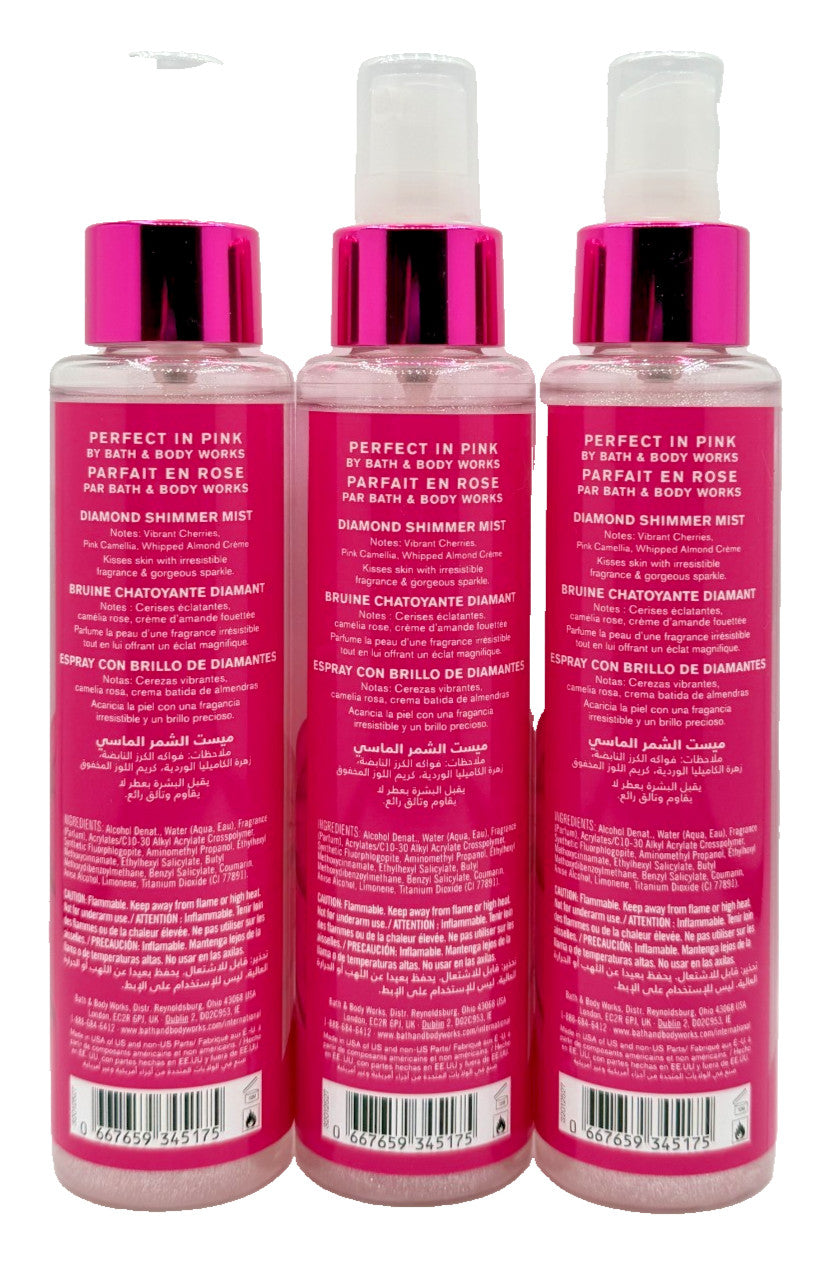 Bath & Body Works Pink Diamond Shimmer Mist Set - 3 Bottles, 4.9 oz Each