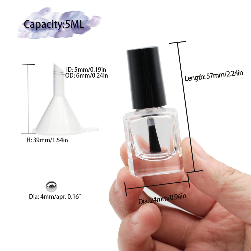 6PCS Reusable Glass Nail Polish Bottles with Funnels - 5ML Travel Set