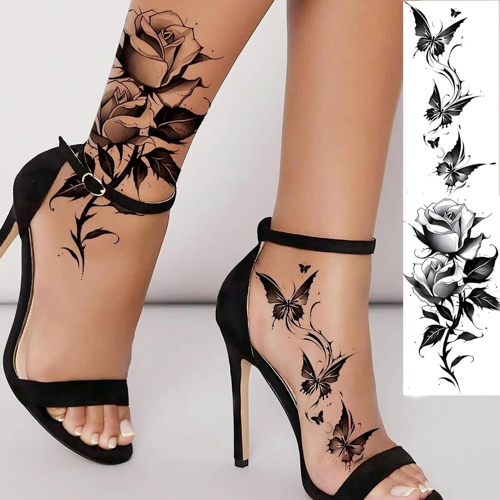 12 Sheets Butterfly Floral Temporary Tattoos for Women - Feet, Hands & Body Art