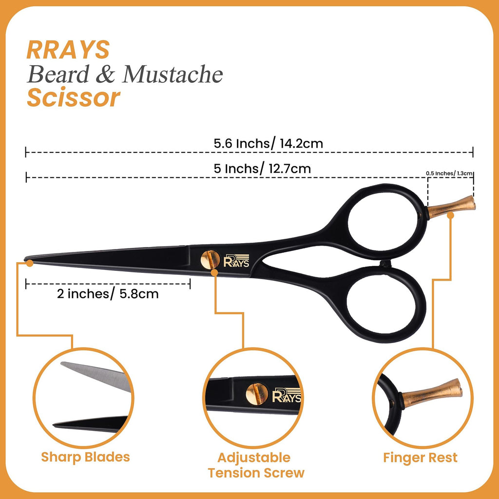Men's 5 Inch German Mustache & Beard Scissors with Comb & Travel Pouch