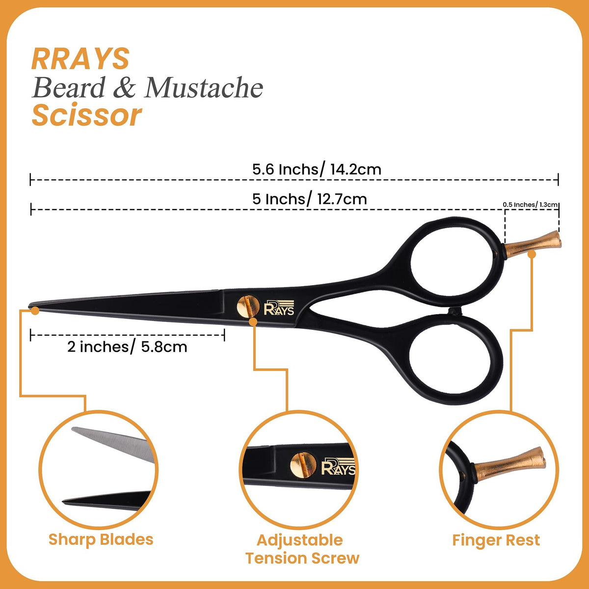 Men's 5 Inch German Mustache & Beard Scissors with Comb & Travel Pouch