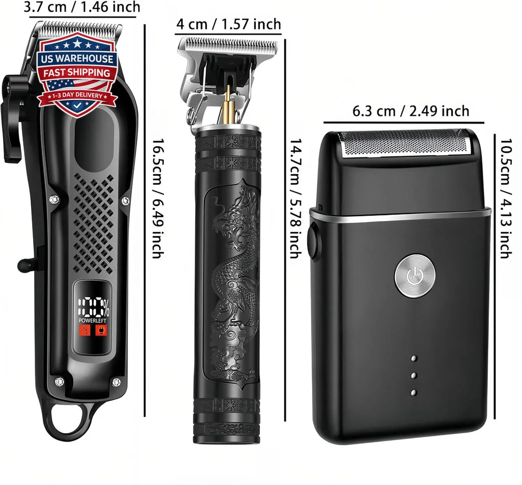 3-in-1 Cordless Hair Clippers Beard Trimmer Foil Shaver with LED Display