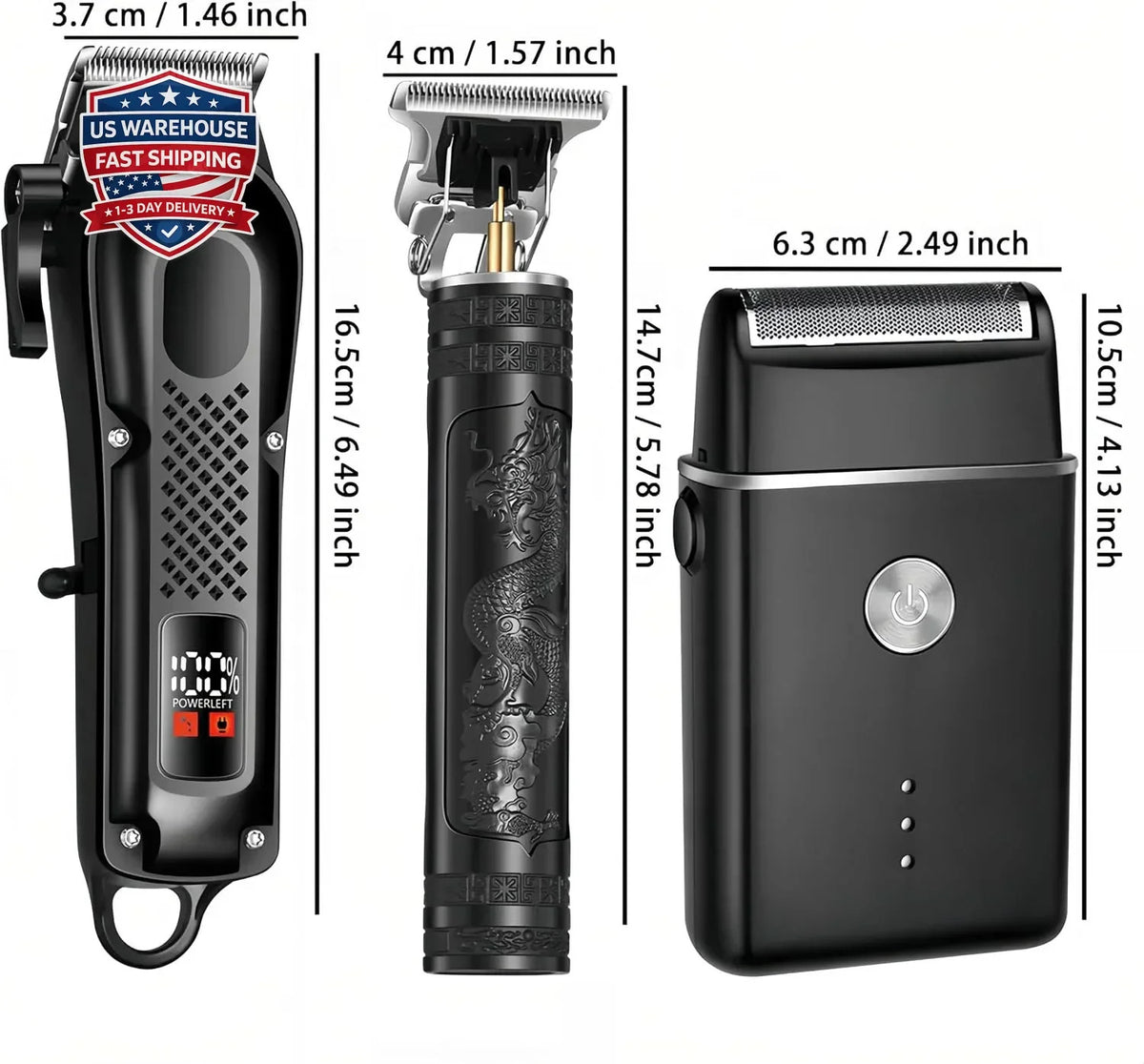 3-in-1 Cordless Hair Clippers Beard Trimmer Foil Shaver with LED Display