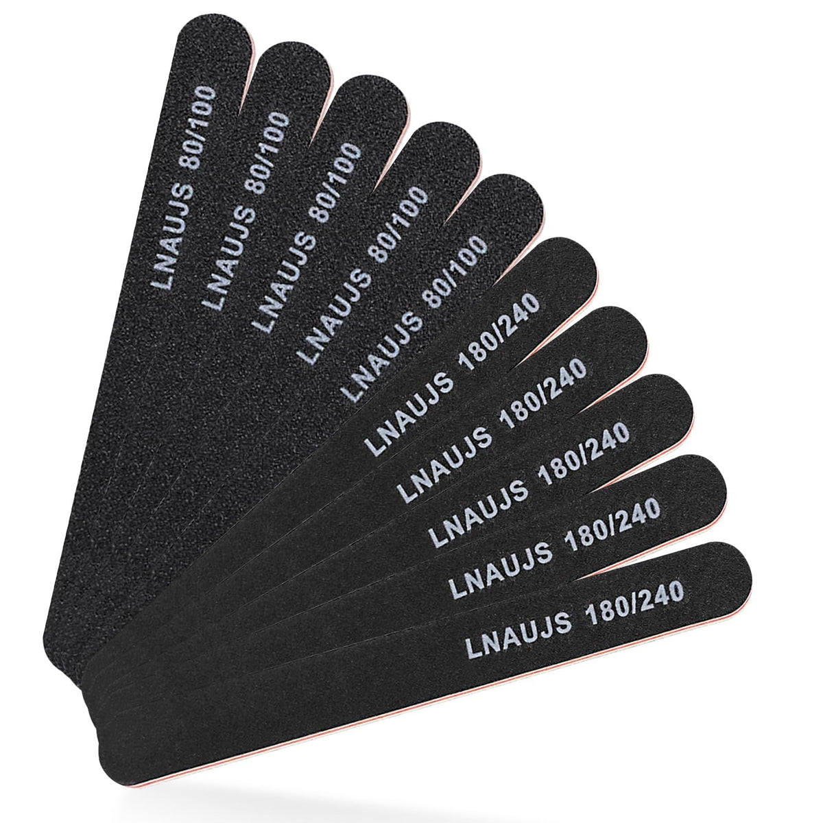 10 Pack Nail Files with 80/100 and 180/240 Grit - Reusable Black Nail Buffers for Natural & Artificial Nails