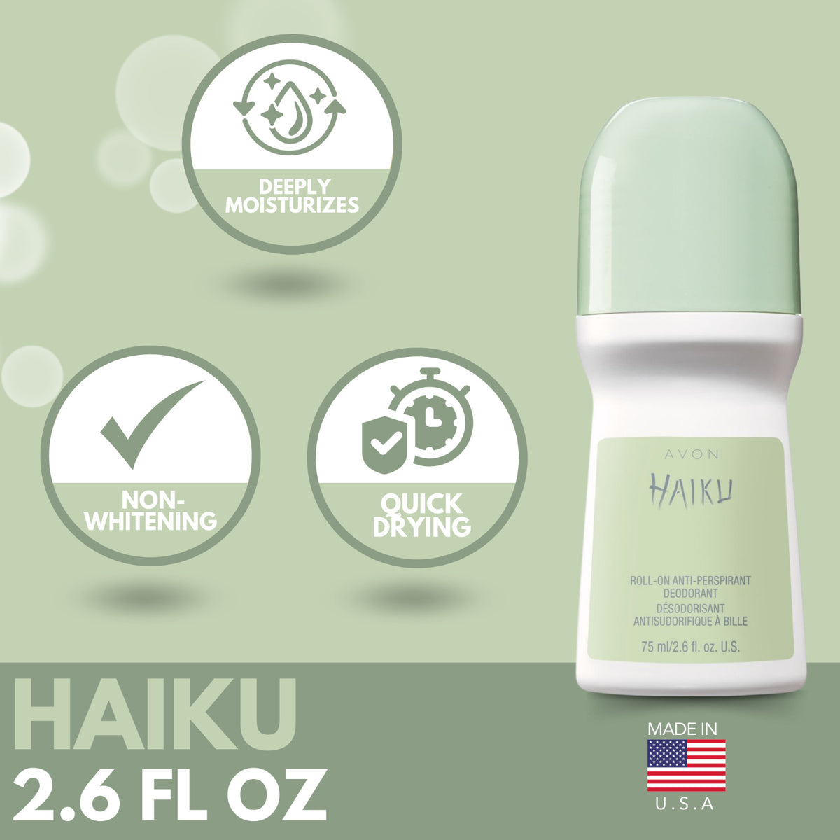 Avon Haiku Roll-On Anti-Perspirant Deodorant - Fresh Scent 2.6 fl oz 3-Pack