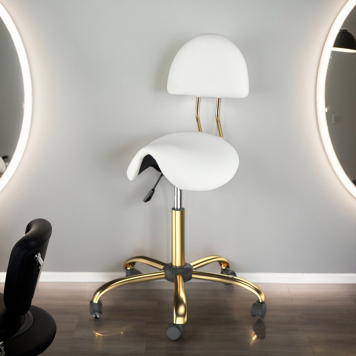 Adjustable Salon Stool Chair with Backrest, Ergonomic Saddle Seat, 360° Swivel