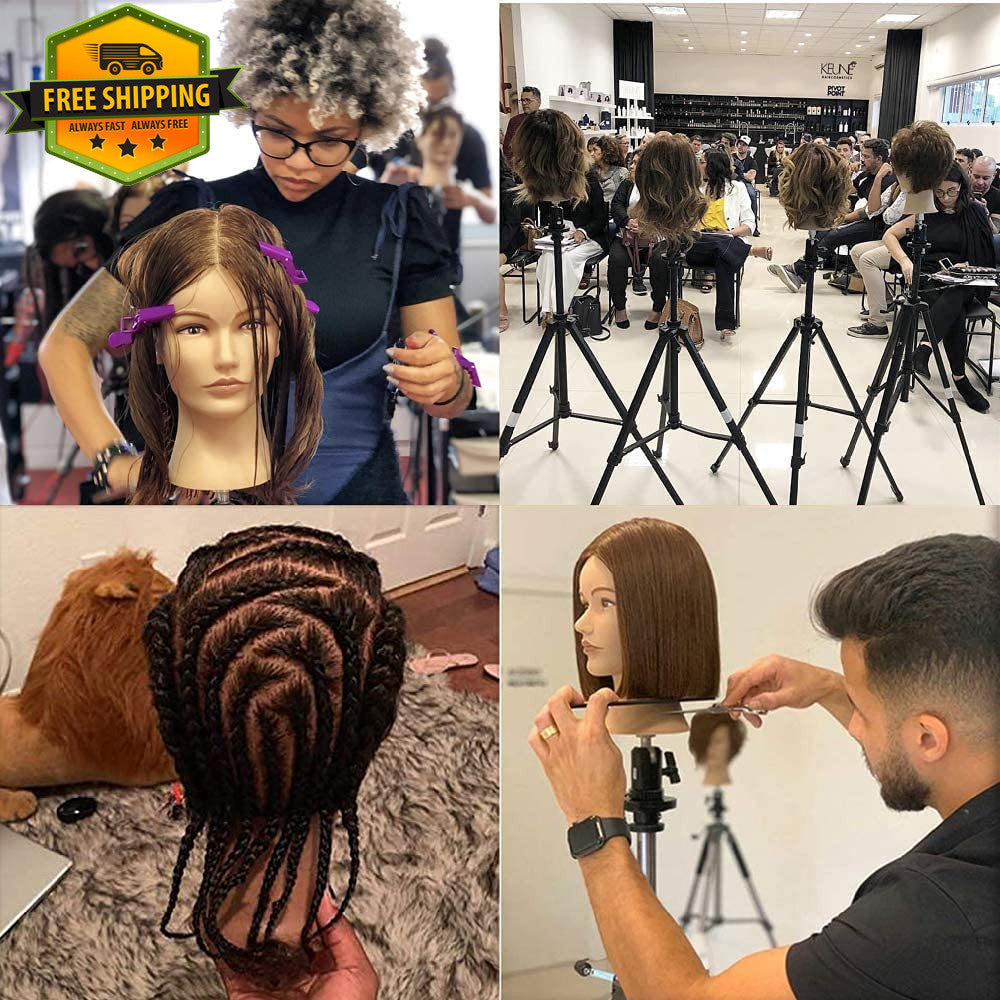 16 Inch Human Hair Mannequin Head for Cosmetology Practice - Natural Black