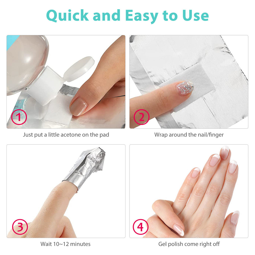 500PCS Nail Foil Wraps for Gel Polish Removal with Cotton Pads