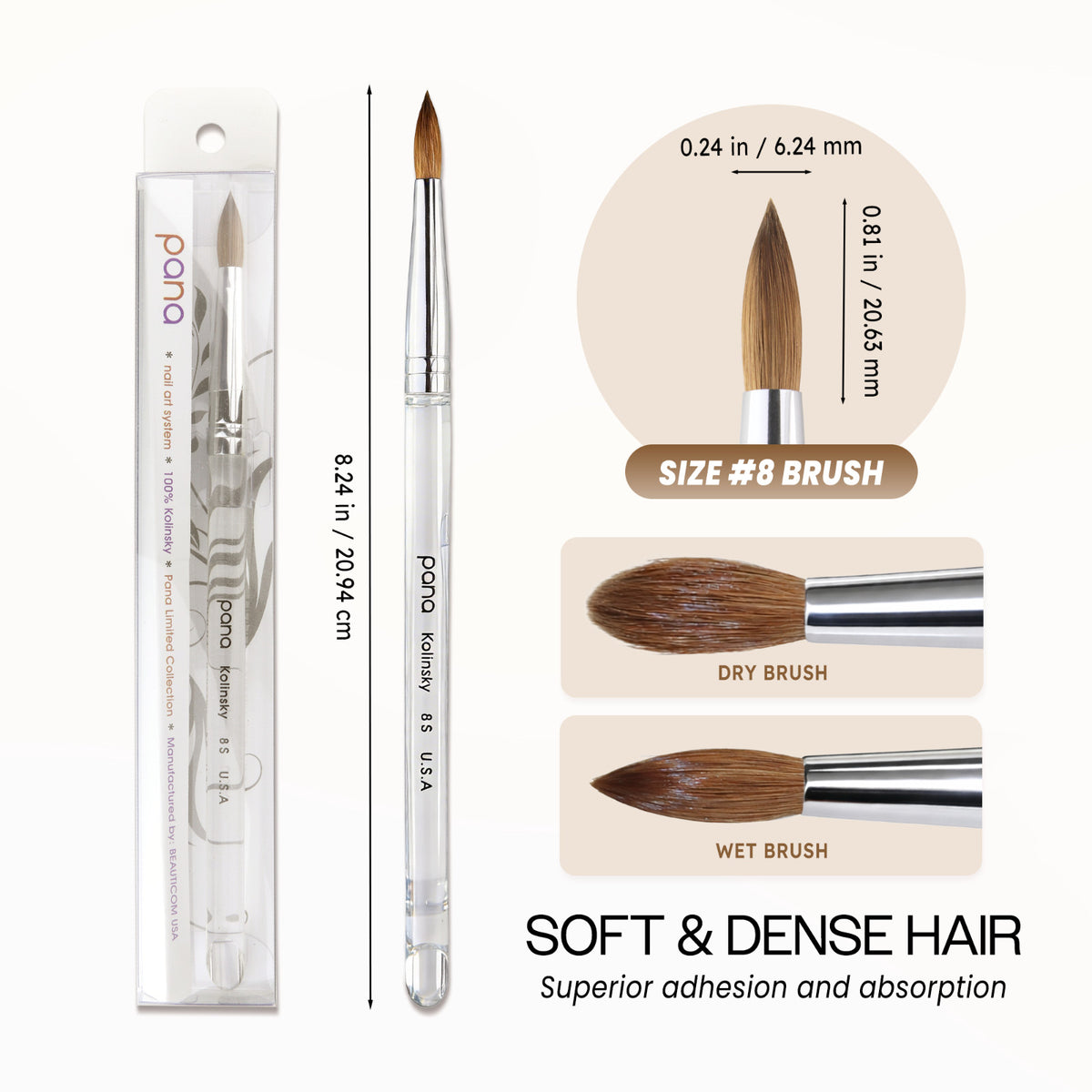 Professional Nail Art Brush Set - Kolinsky Sable with Acrylic Handle, Multiple Sizes