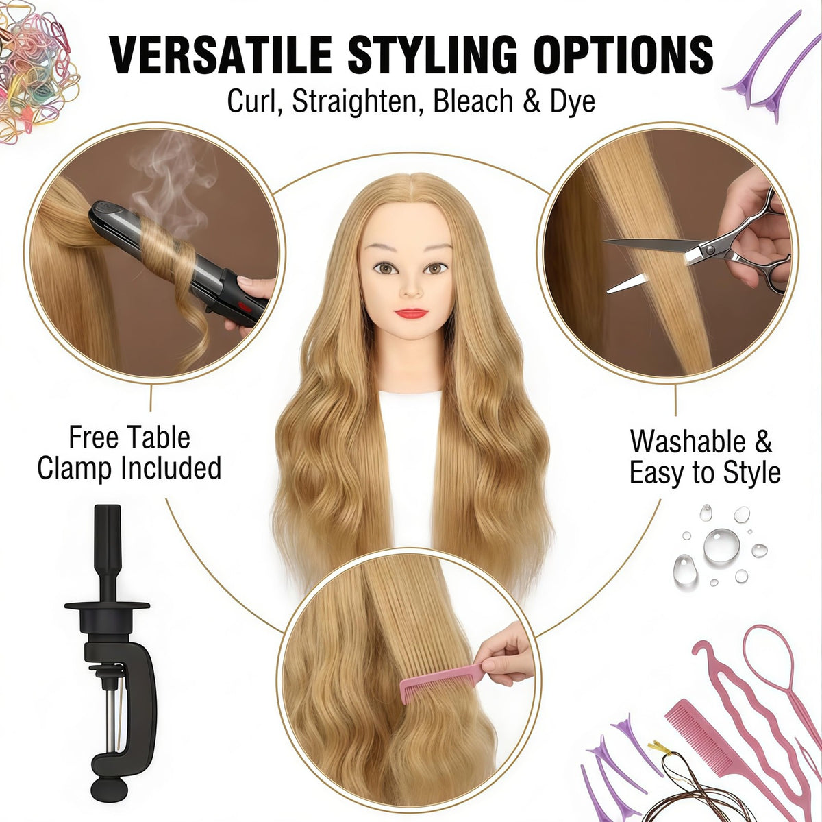 26 Inch Human Hair Mannequin Head for Hair Styling Practice and Braiding