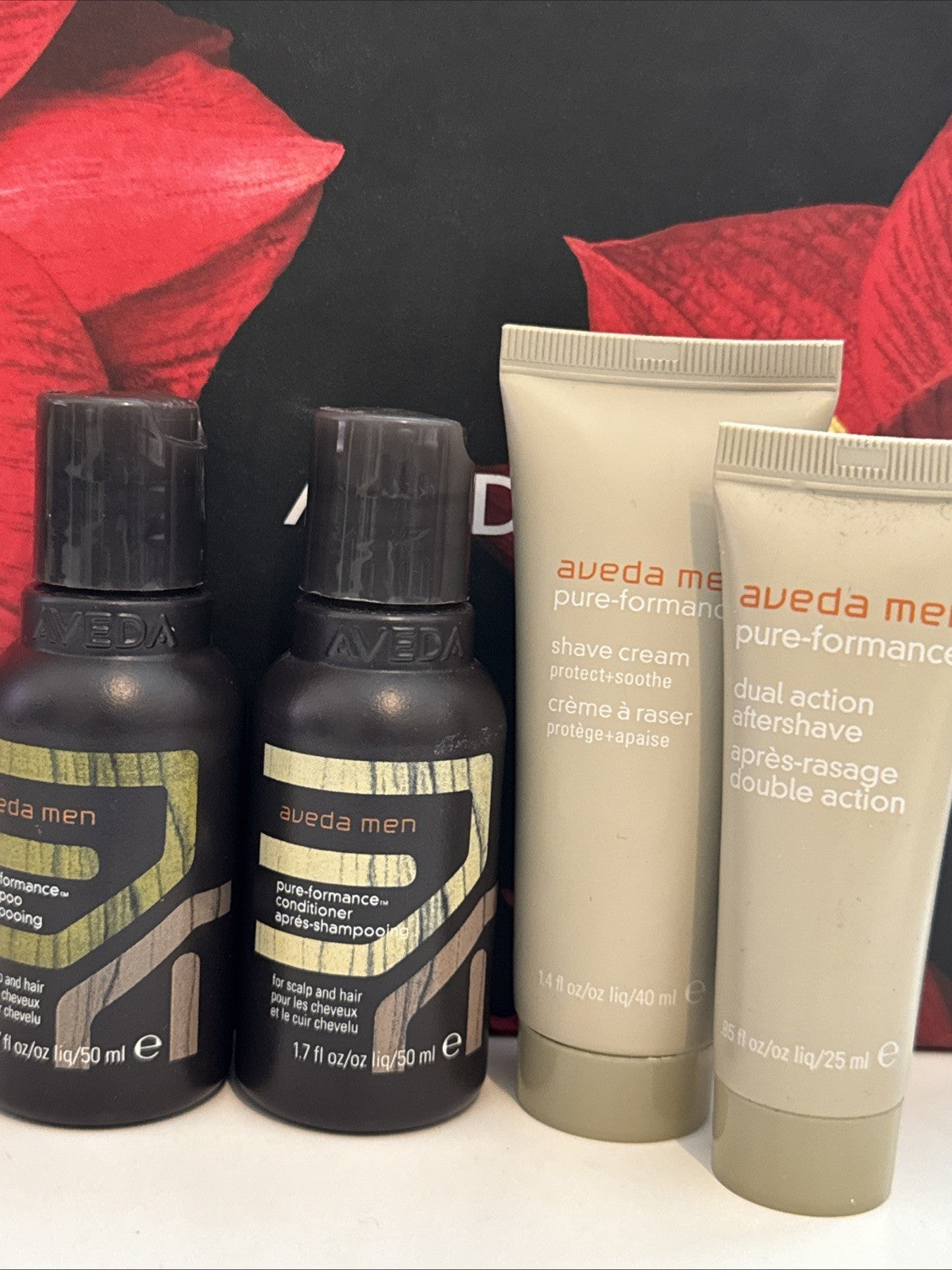 AVEDA Men's Travel Gift Set - Shampoo, Conditioner, Aftershave & Shave Cream