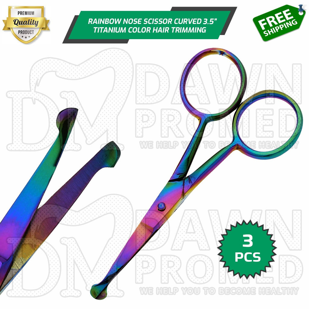Rainbow Curved Nose & Ear Hair Scissors - 3.5 Inch Safety Grooming Shears