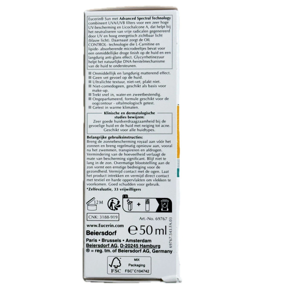 Eucerin Oil Control Sun Gel SPF50+ for Acne-Prone Skin 50ml