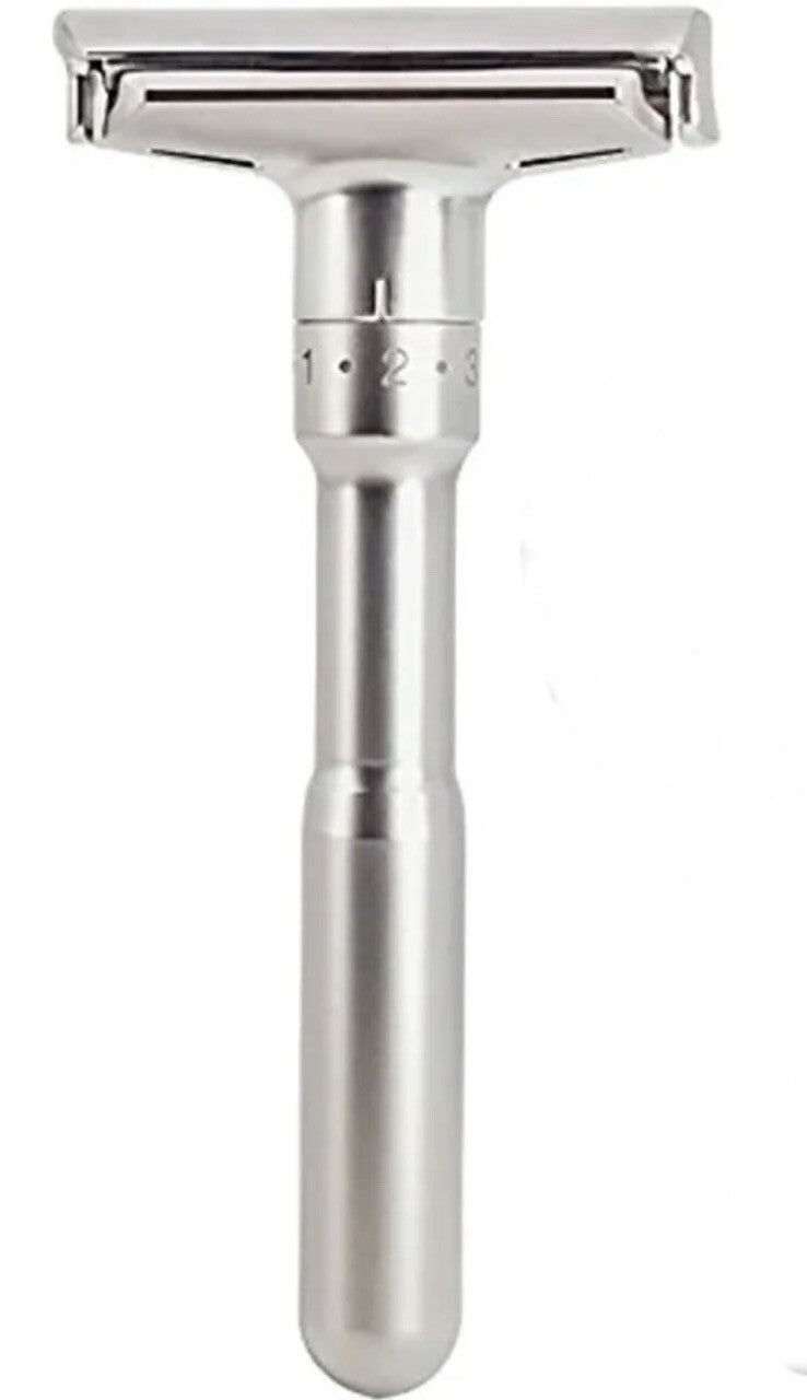 Adjustable Double Edge Safety Razor with Stand & 5 Blades - Classic Style