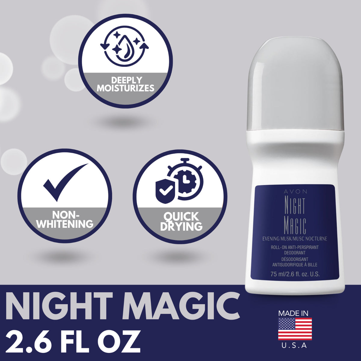 Avon Night Magic Musk Roll-On Deodorant 2.6 fl oz Pack of 4 - Long-Lasting Freshness