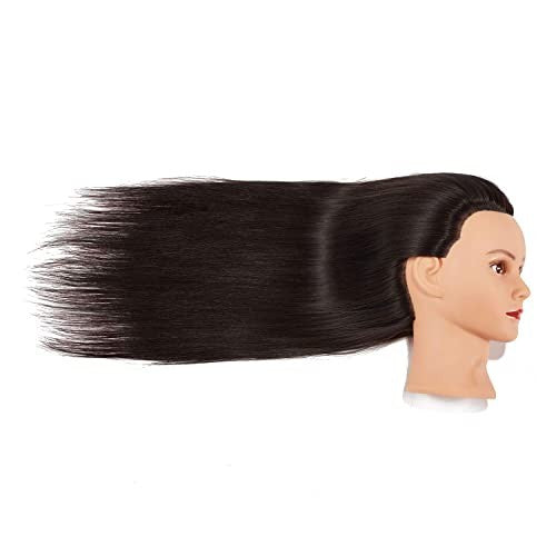 Black Synthetic Hair Extension Mannequin Head with Clamp Set - 26-28 Inch