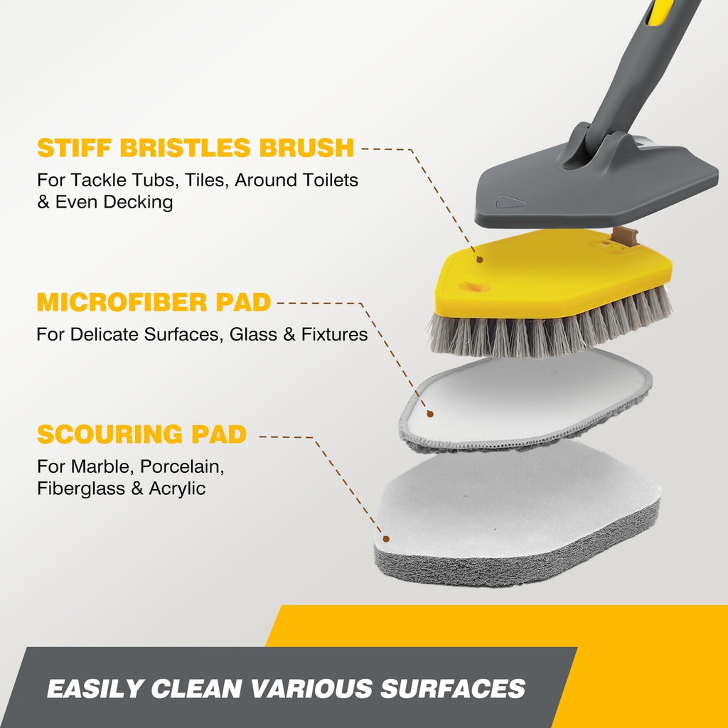 Extendable Shower Scrubber with Long Handle 56-Inch 3-in-1 Bathroom Cleaning Brush