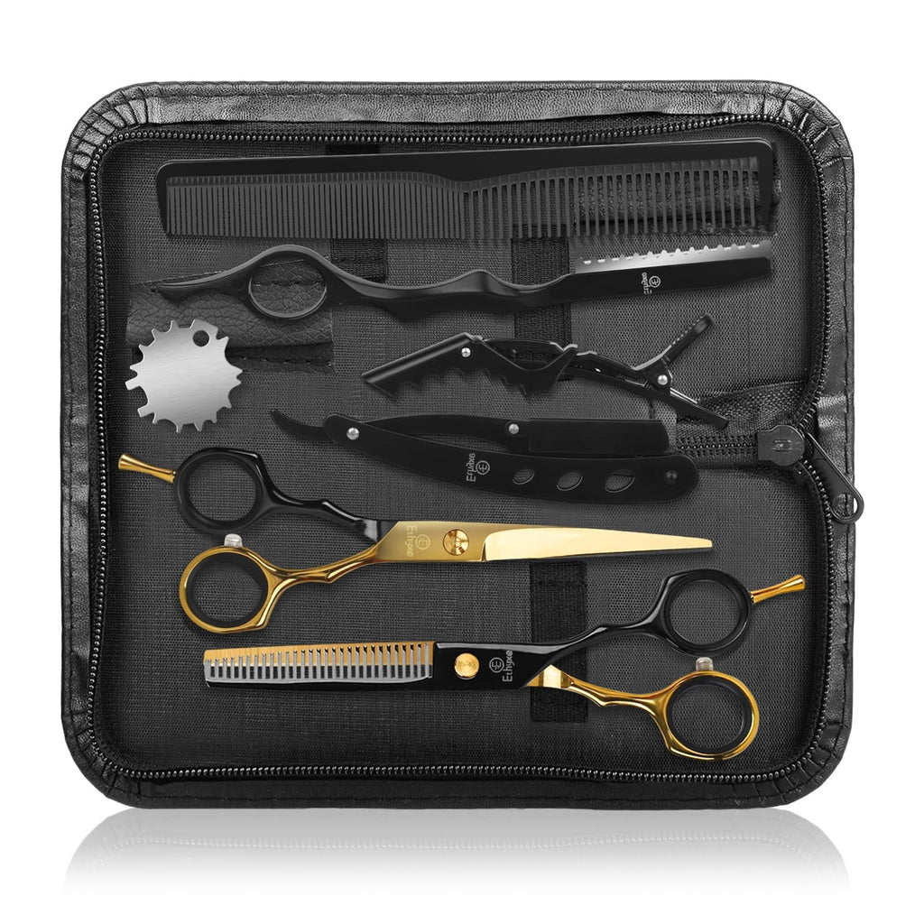 9 Pcs Professional Hair Cutting Scissors Kit Stainless Steel & Thinning Shears