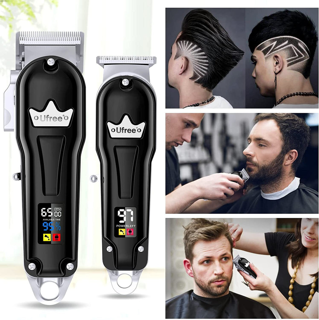 Professional Cordless Hair Clippers & Trimmer Set for Men - Black
