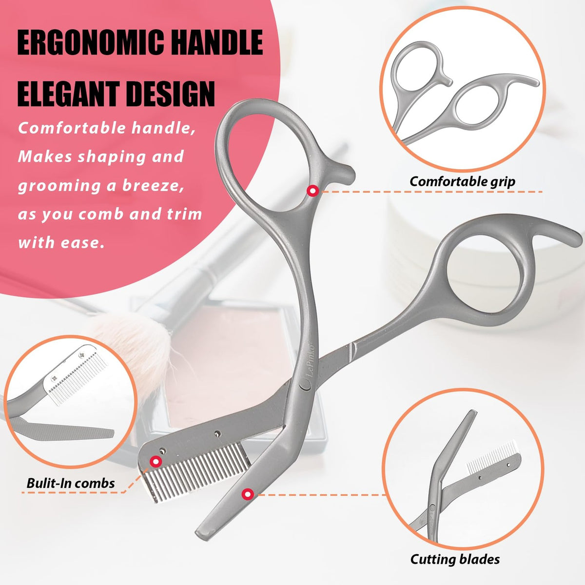 Stainless Steel Eyebrow Trimming Scissors with Comb - Precision Grooming Tool