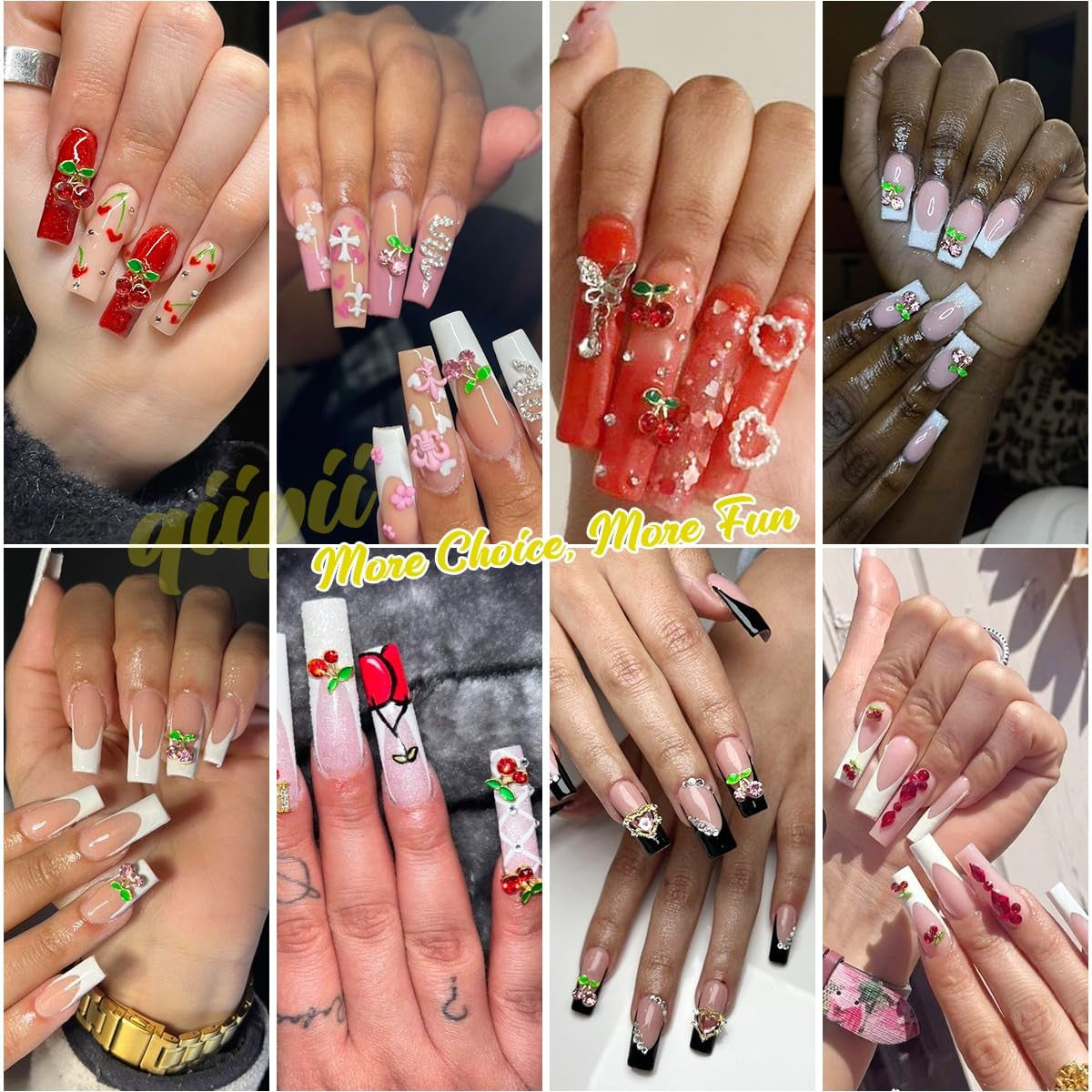 40Pcs 3D Cherry Nail Charms Rhinestones Glitter Gems for Nail Art & Manicure