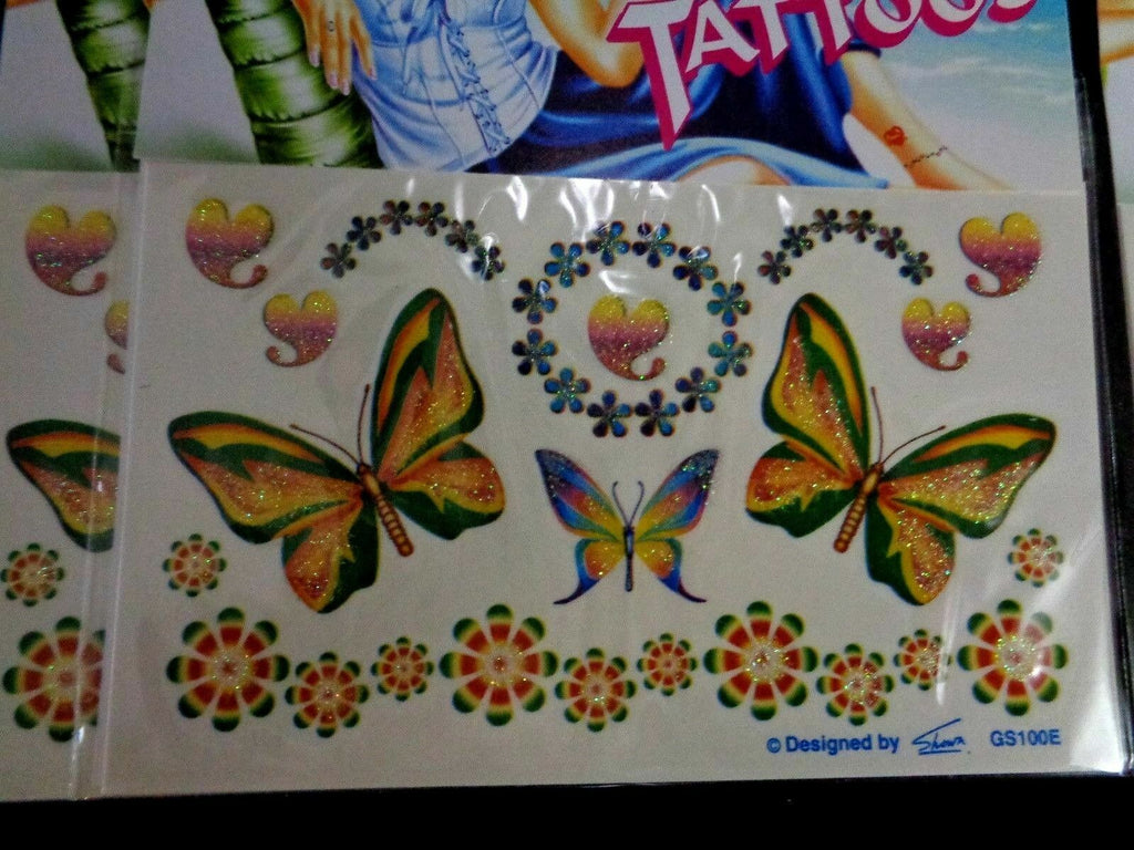 Temporary Glitter Butterfly Tattoo Stickers Set - 12 Sheets, 6 Designs