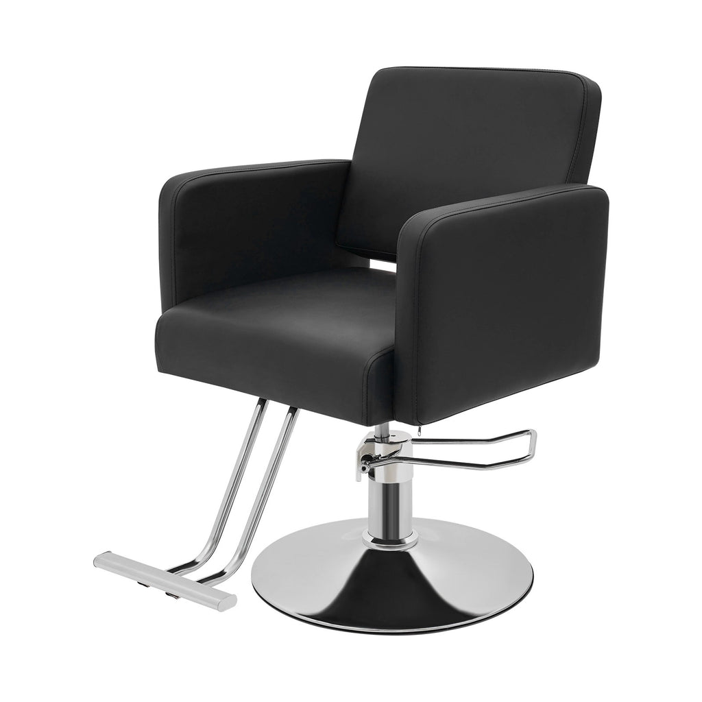 Adjustable Black PU Barber Chair with Footrest, 360° Swivel Salon Seating