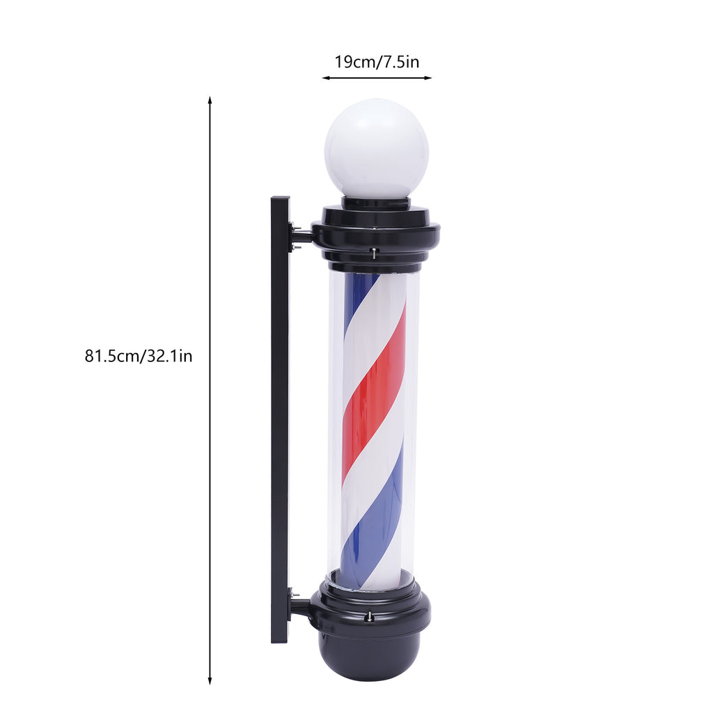 32-Inch LED Rotating Barber Pole Sign for Hair Salons Outdoor Rainproof