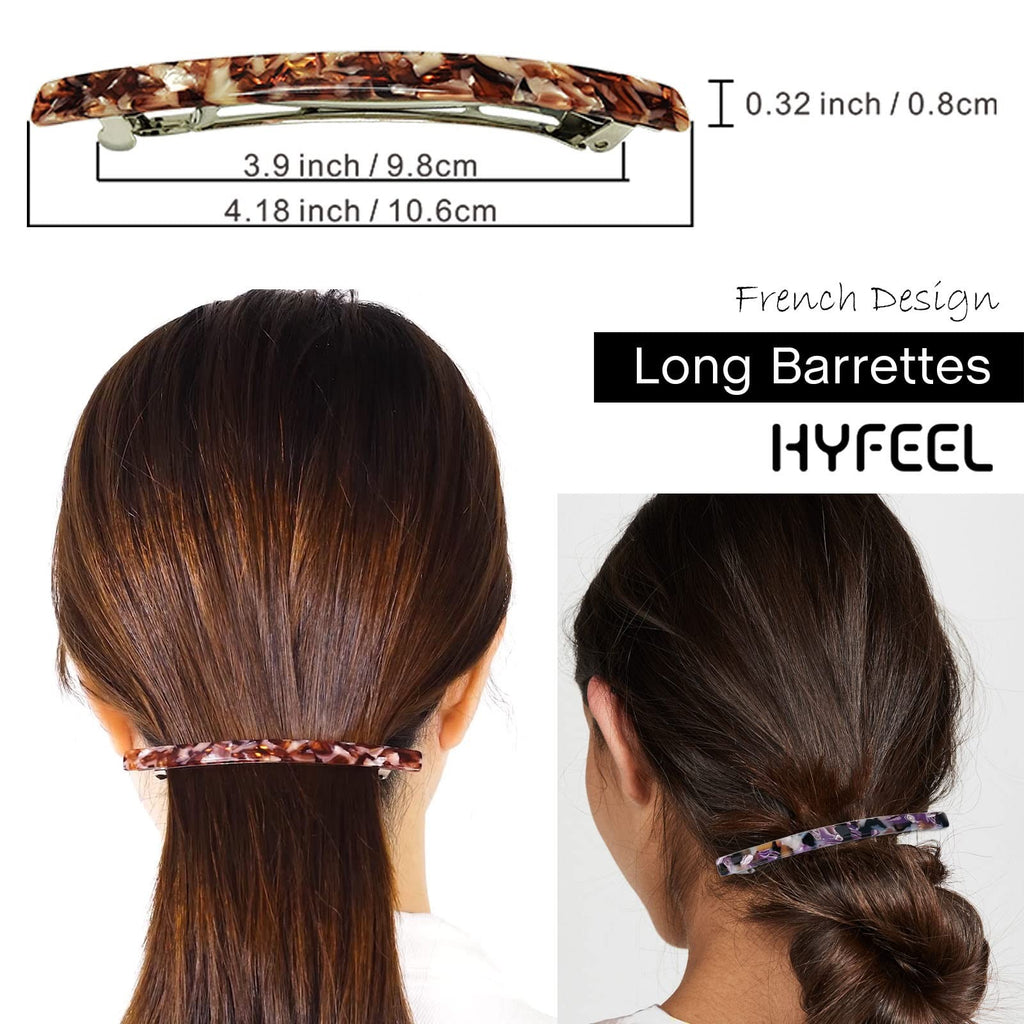 Long French Hair Barrettes 4 Pack - Classic Hair Clips for Thick Hair