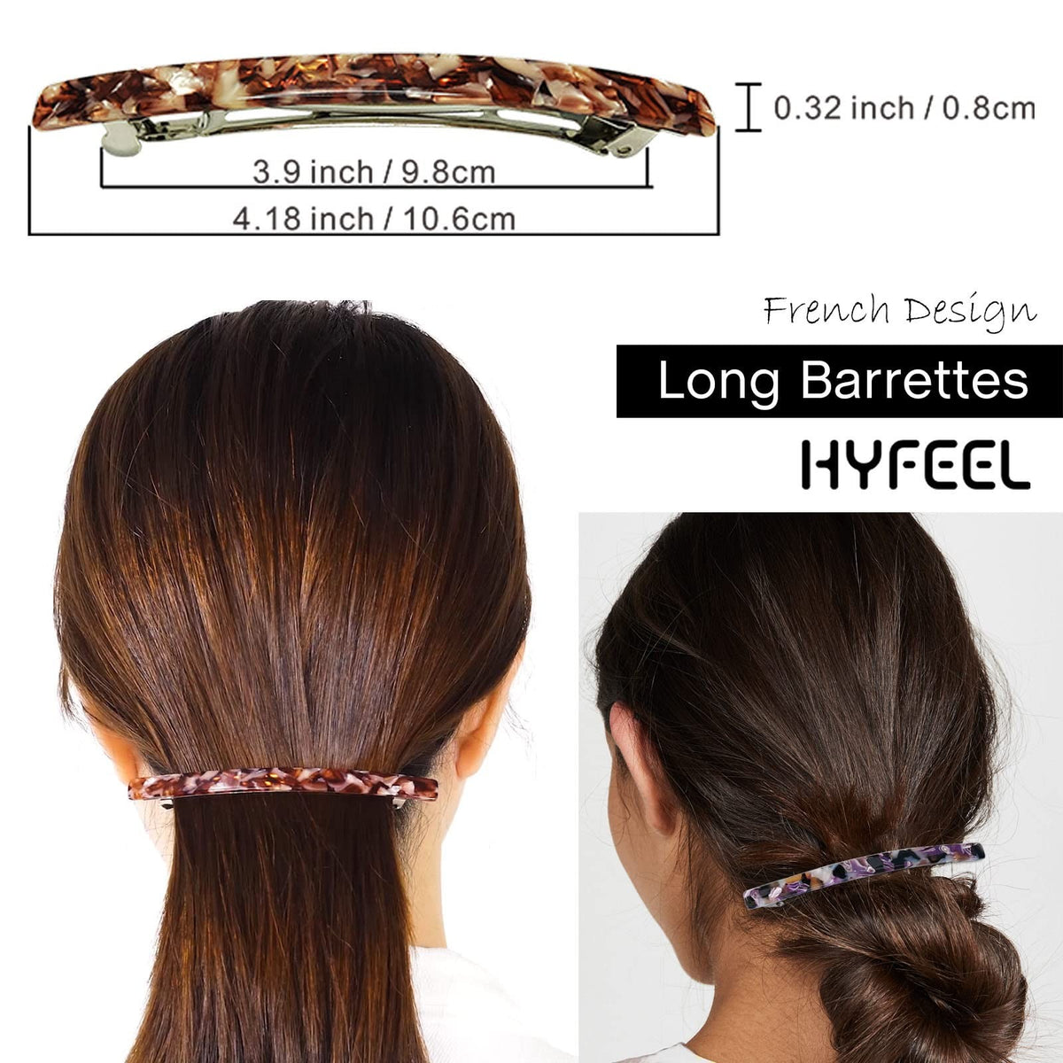 Long French Hair Barrettes 4 Pack - Classic Hair Clips for Thick Hair