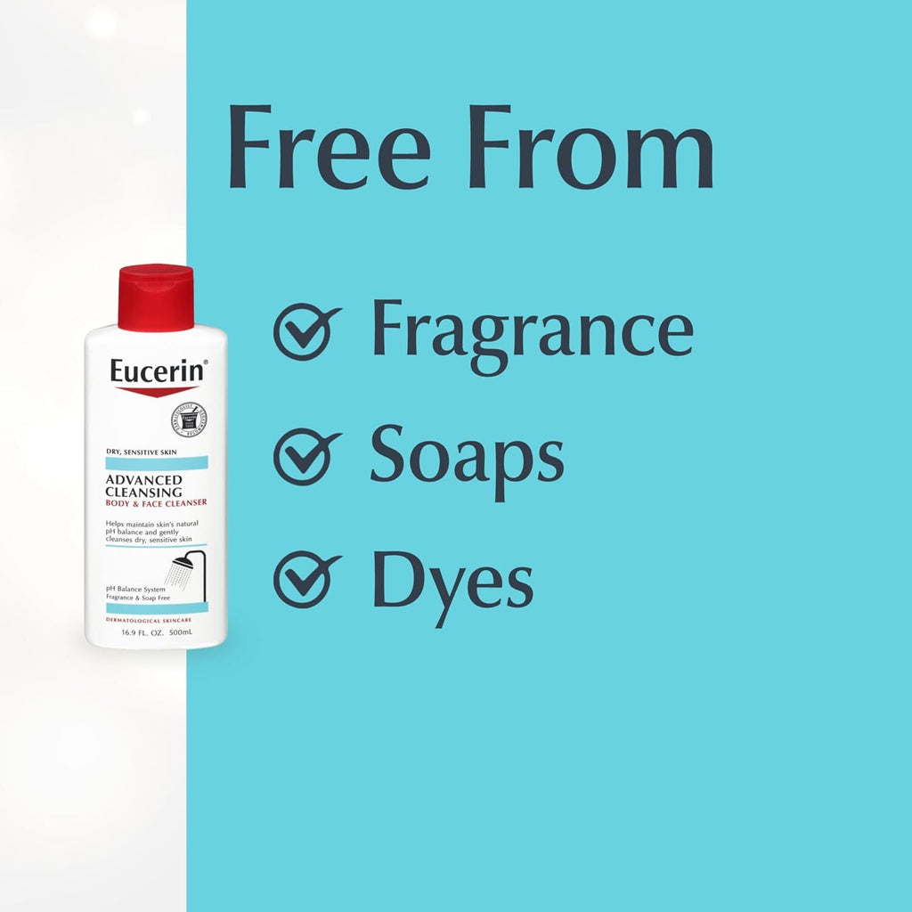 Eucerin Skin Calming Body Wash & Face Cleanser 16.9 oz - Gentle, pH-Balanced for Sensitive Skin