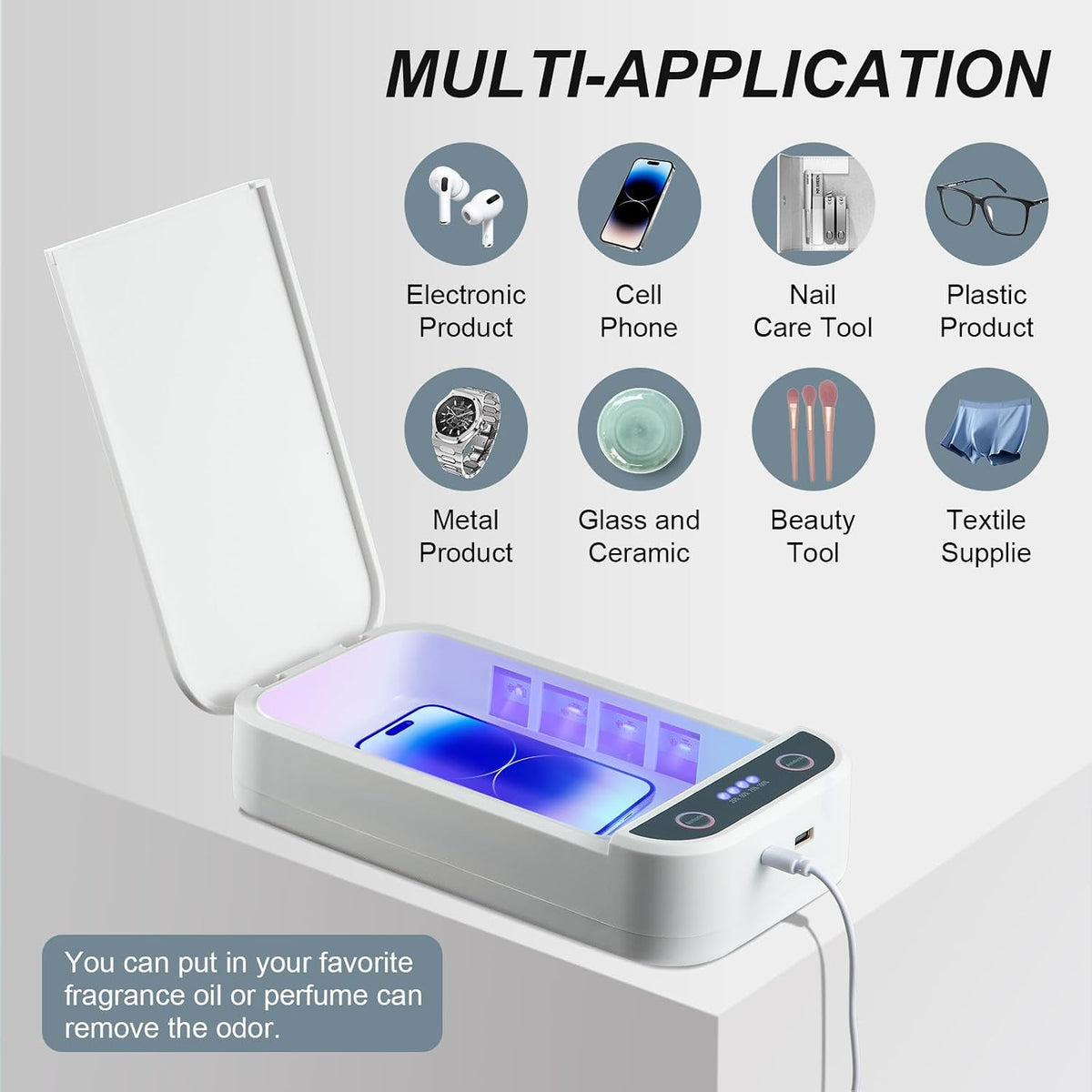 Portable UV Nail Tool Sterilizer Box with USB, Jewelry & Phone Sanitizer