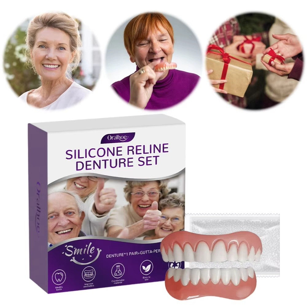 Moldable Silicone Dentures Set for Seniors - Upper & Lower, Natural Fit