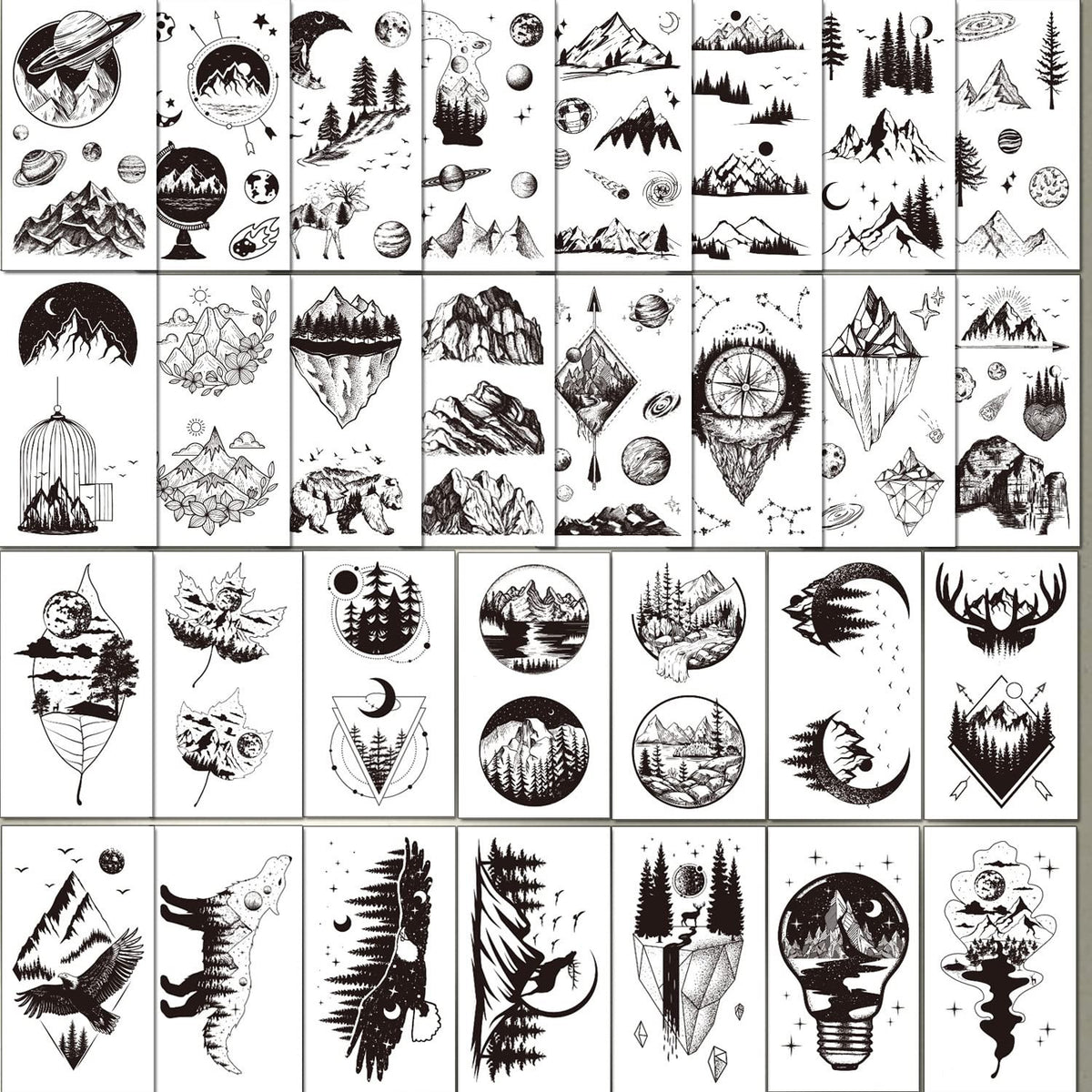 Mountain Themed Temporary Tattoos – 30 Sheets, 4.13 x 2.36 in, For Men Women & Kids