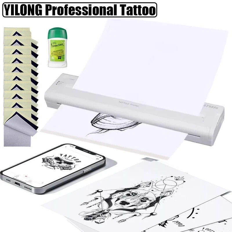 Wireless Tattoo Stencil Printer – Portable Bluetooth Thermal Printer with Transfer Papers & Paste