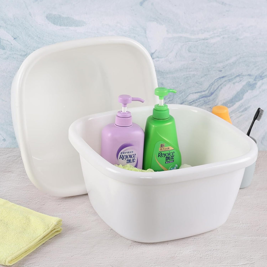 Large Deep Square Plastic Wash Basin - 18 Quart Multipurpose Dishpan, Pack of 2