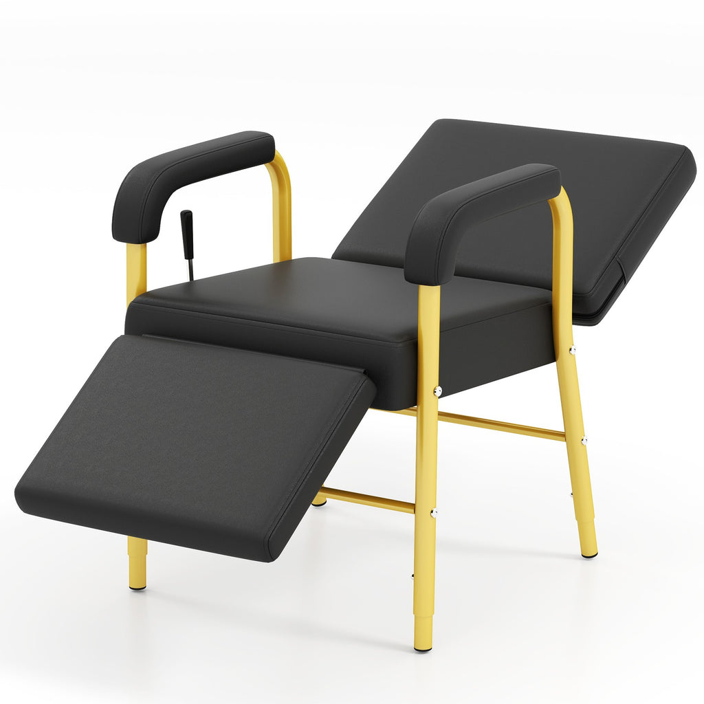 Black and Gold Reclining Barber Shampoo Chair with Support Legs for Salon Spa