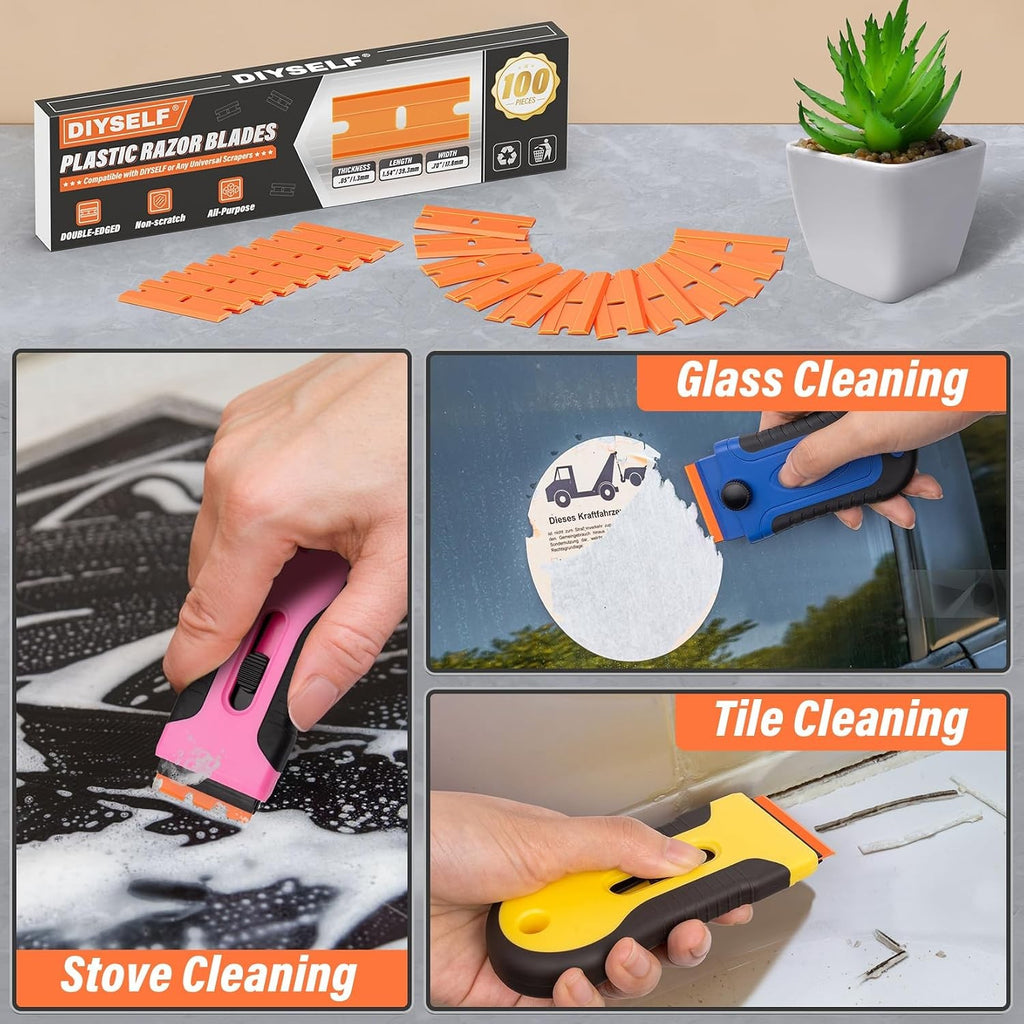 100 Pack Plastic Razor Blade Scraper Replacement Blades for Cleaning