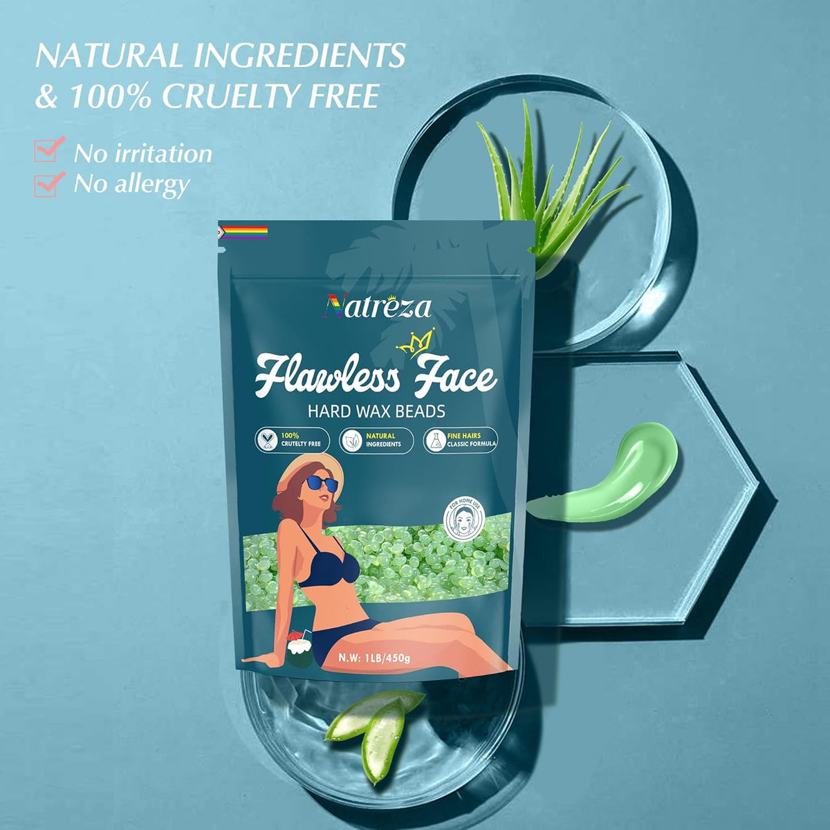 Hard Wax Beads for Hair Removal, Sensitive Skin with Aloe Vera - 1Lb