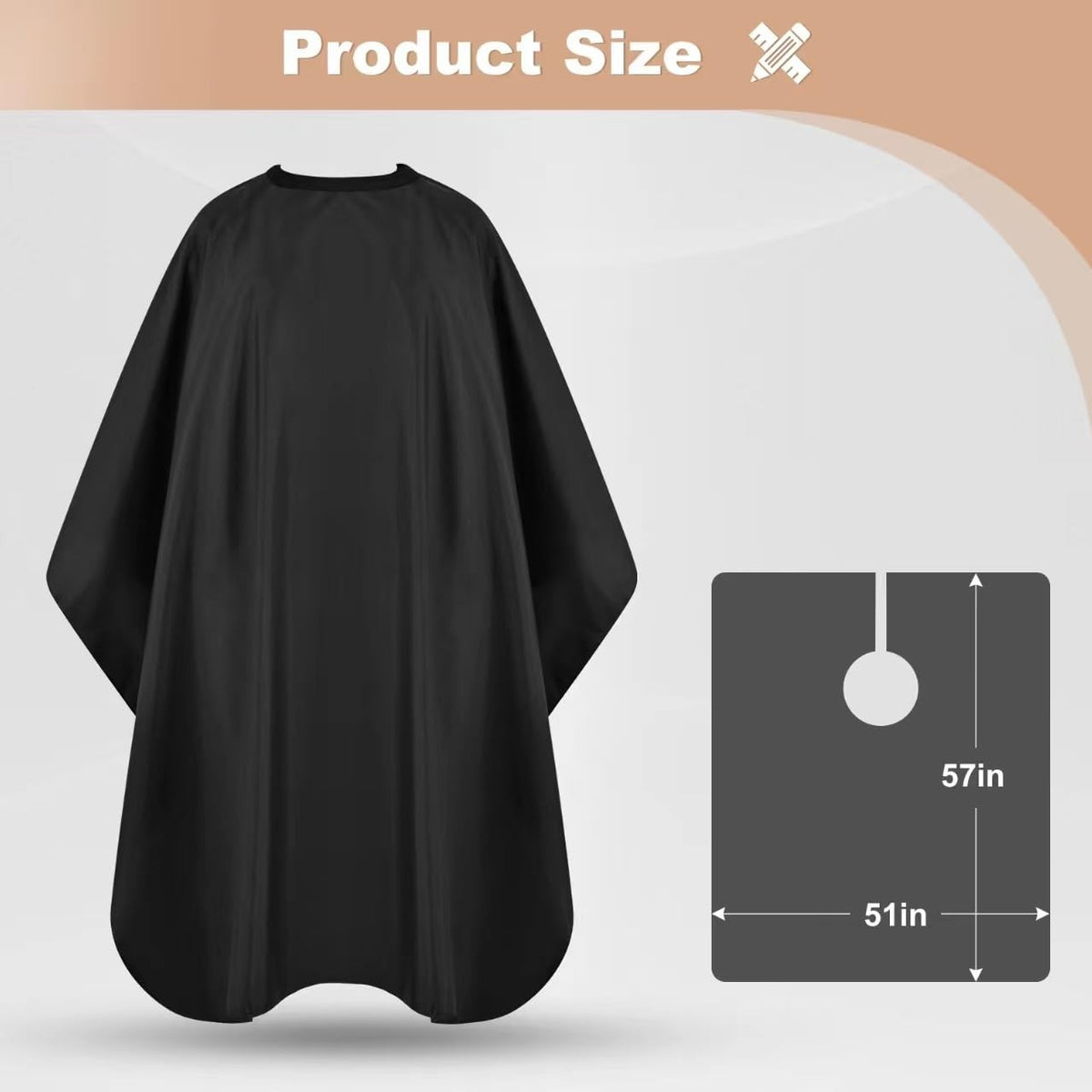 Black Professional Hair Cutting Cape with Adjustable Snap Closure - 57x51 Inches