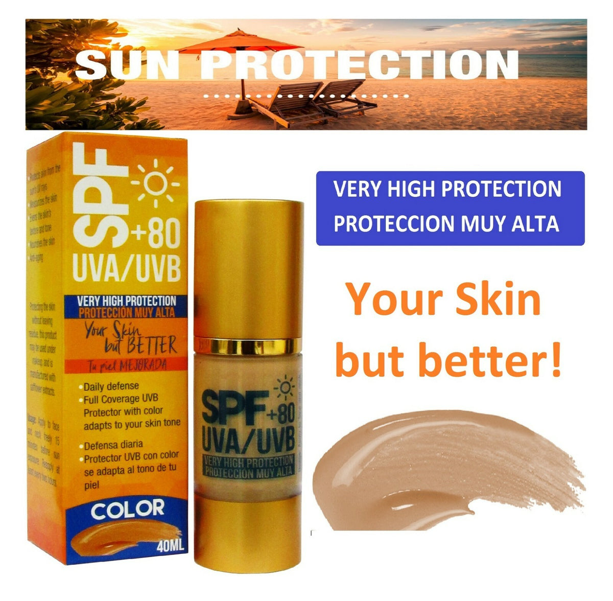 Anti-Aging Sunscreen SPF 80 BB Cream Tinted Moisturizer with UVA Protection